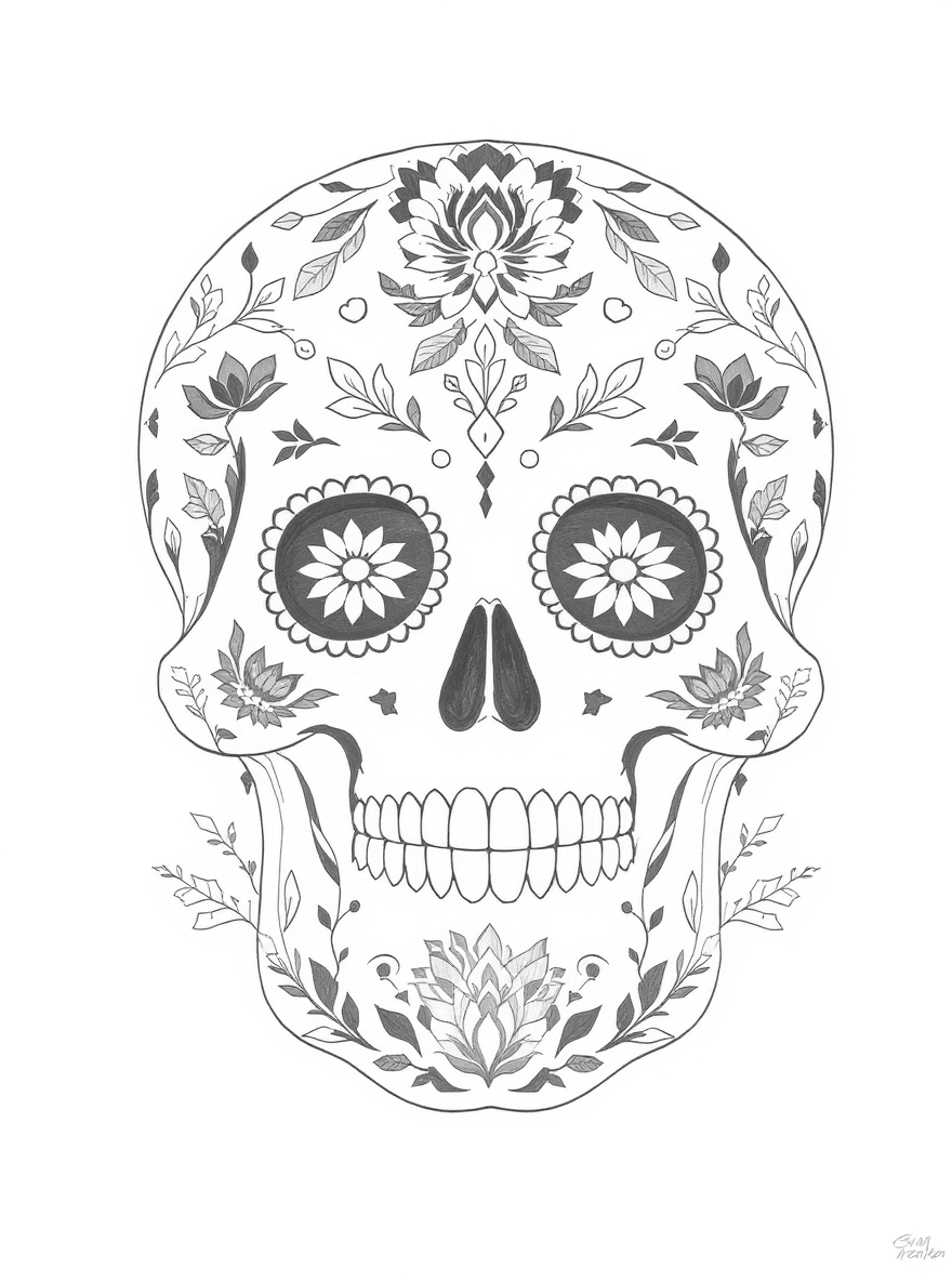 simple sugar skull with floral shapes