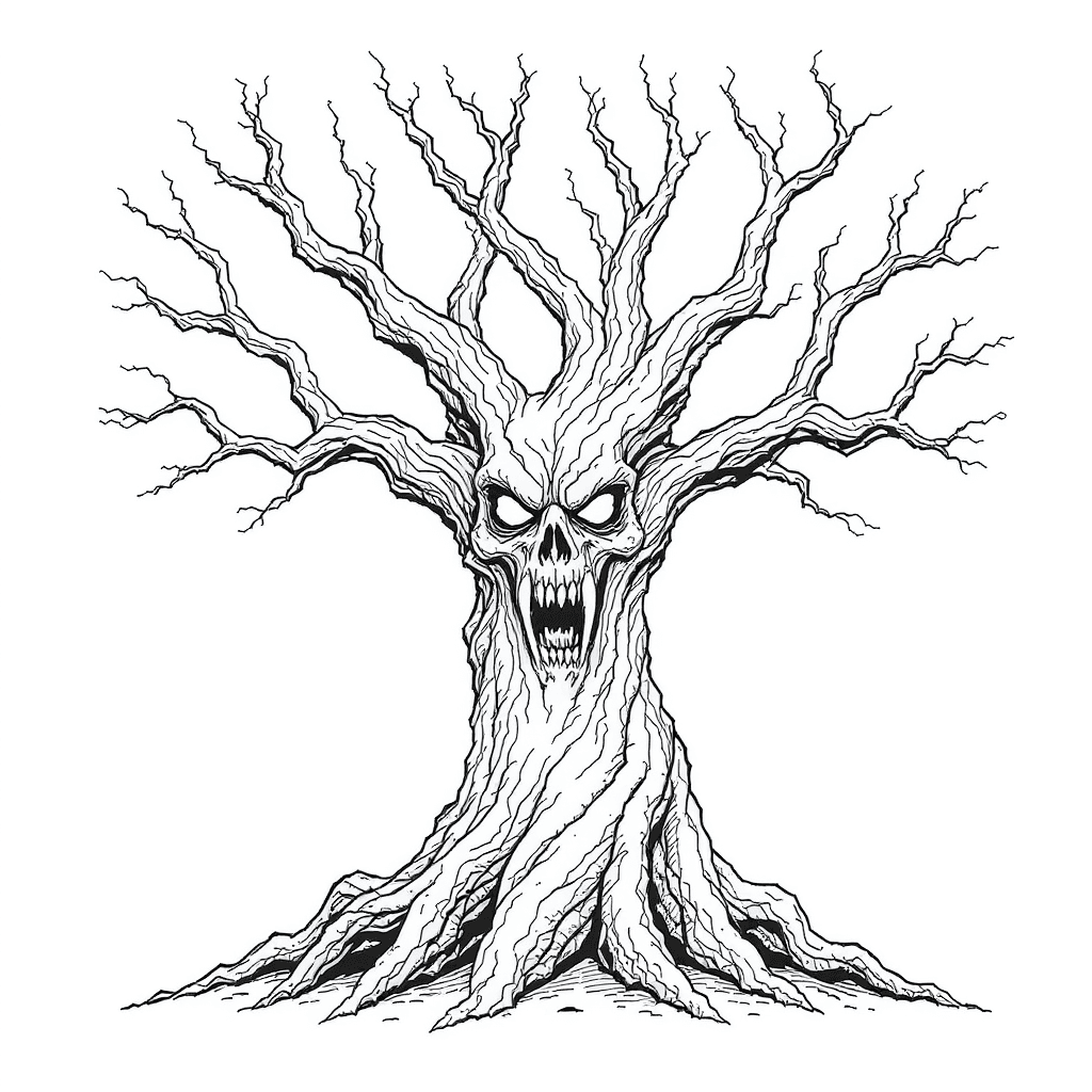 gnarled haunted tree with a face